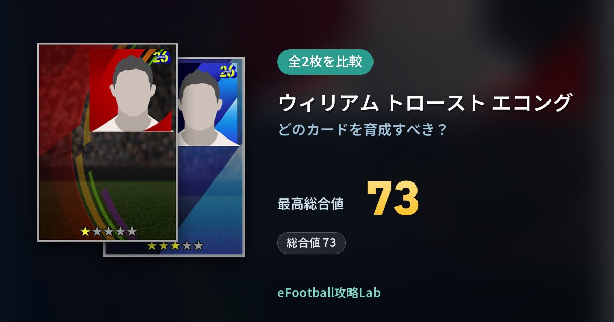 【イーフト】ウィリアム トロースト エコングの育成カード比較（全2枚）