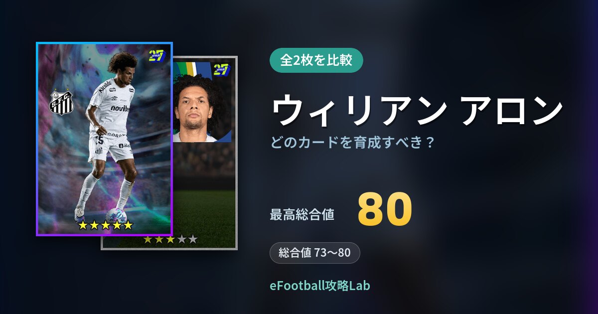 【イーフト】ウィリアン アロンはどのカードを育成すべき？全2枚を比較