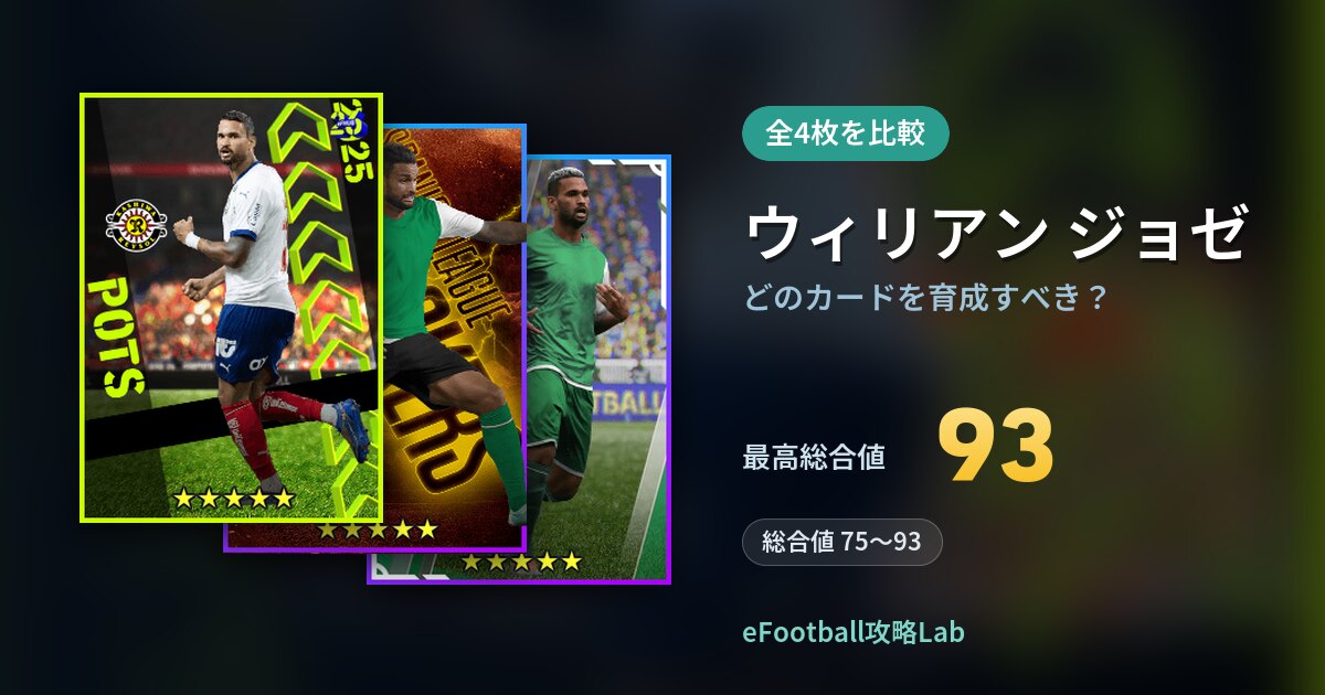 【イーフト】ウィリアン ジョゼはどのカードを育成すべき？全4枚を比較