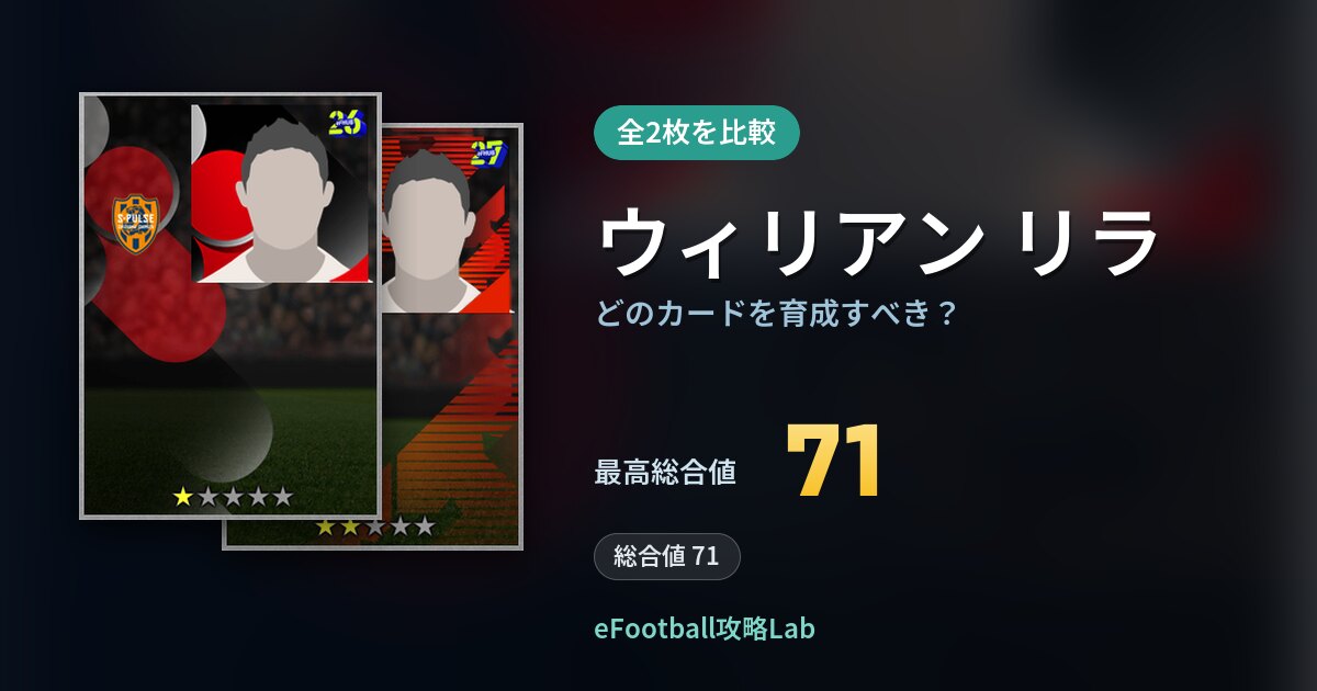 【イーフト】ウィリアン リラはどのカードを育成すべき？全2枚を比較