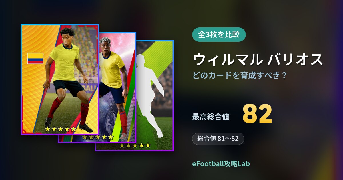 【イーフト】ウィルマル バリオスはどのカードを育成すべき？全3枚を比較