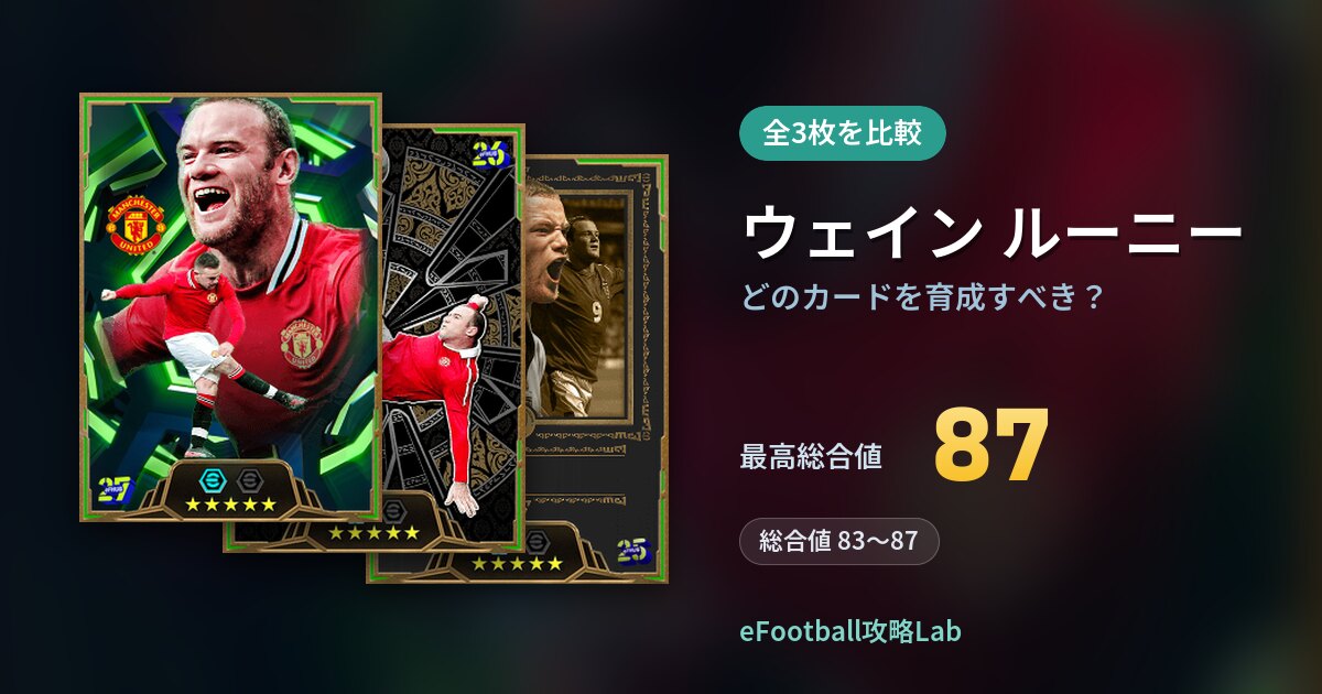 【イーフト】ウェイン ルーニーはどのカードを育成すべき？全3枚を比較
