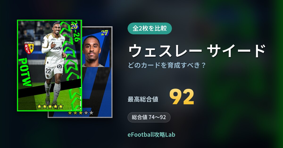 【イーフト】ウェスレー サイードはどのカードを育成すべき？全2枚を比較