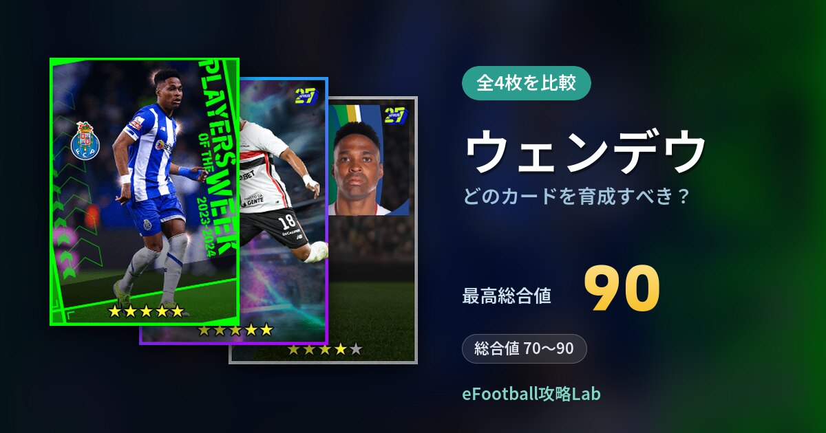 【イーフト】ウェンデウはどのカードを育成すべき？全4枚を比較