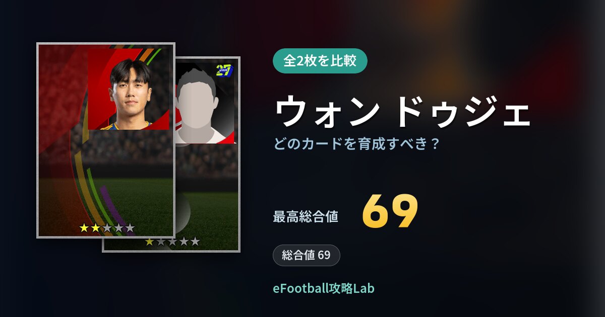 【イーフト】ウォン ドゥジェはどのカードを育成すべき？全2枚を比較