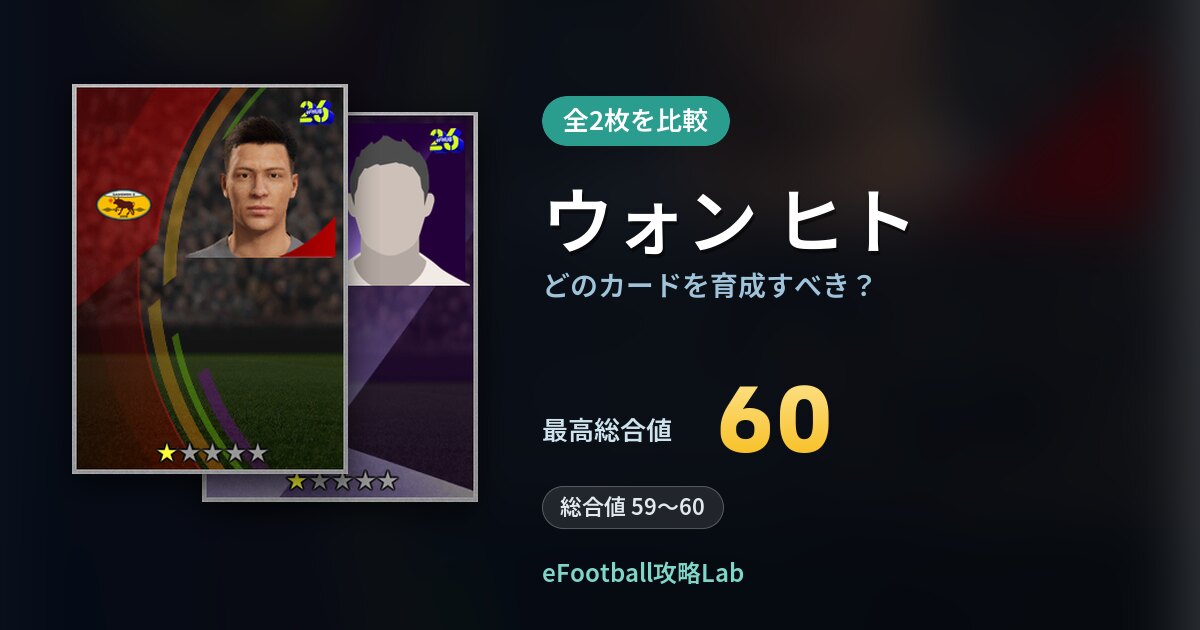 【イーフト】ウォン ヒトはどのカードを育成すべき？全2枚を比較