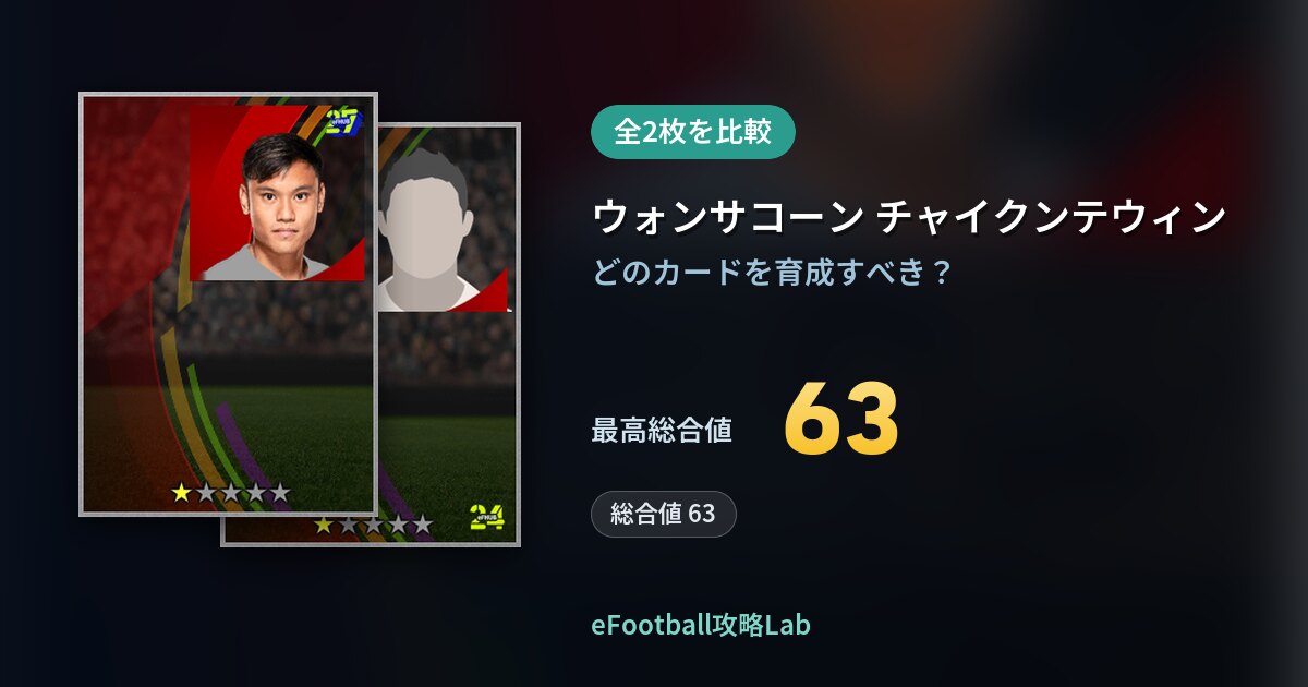 【イーフト】ウォンサコーン チャイクンテウィンの育成カード比較（全2枚）