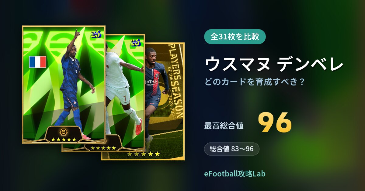 【イーフト】ウスマヌ デンベレはどのカードを育成すべき？全31枚を比較