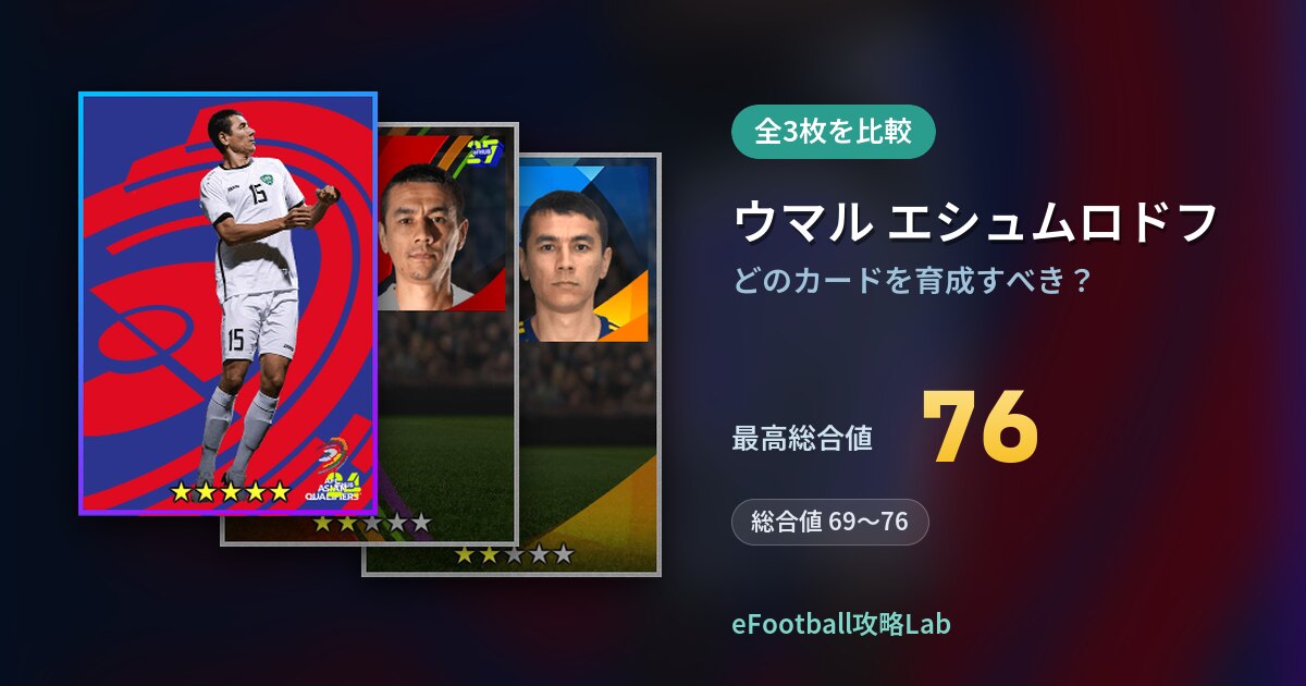 【イーフト】ウマル エシュムロドフはどのカードを育成すべき？全3枚を比較