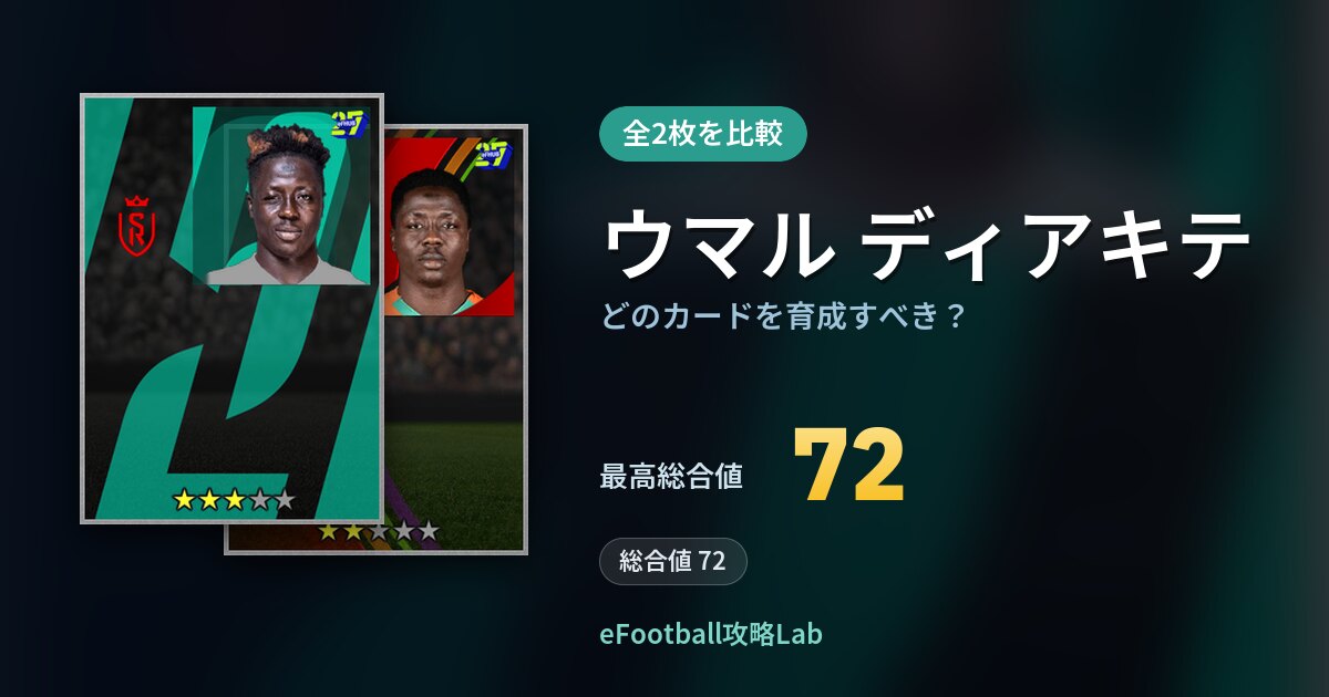 【イーフト】ウマル ディアキテはどのカードを育成すべき？全2枚を比較