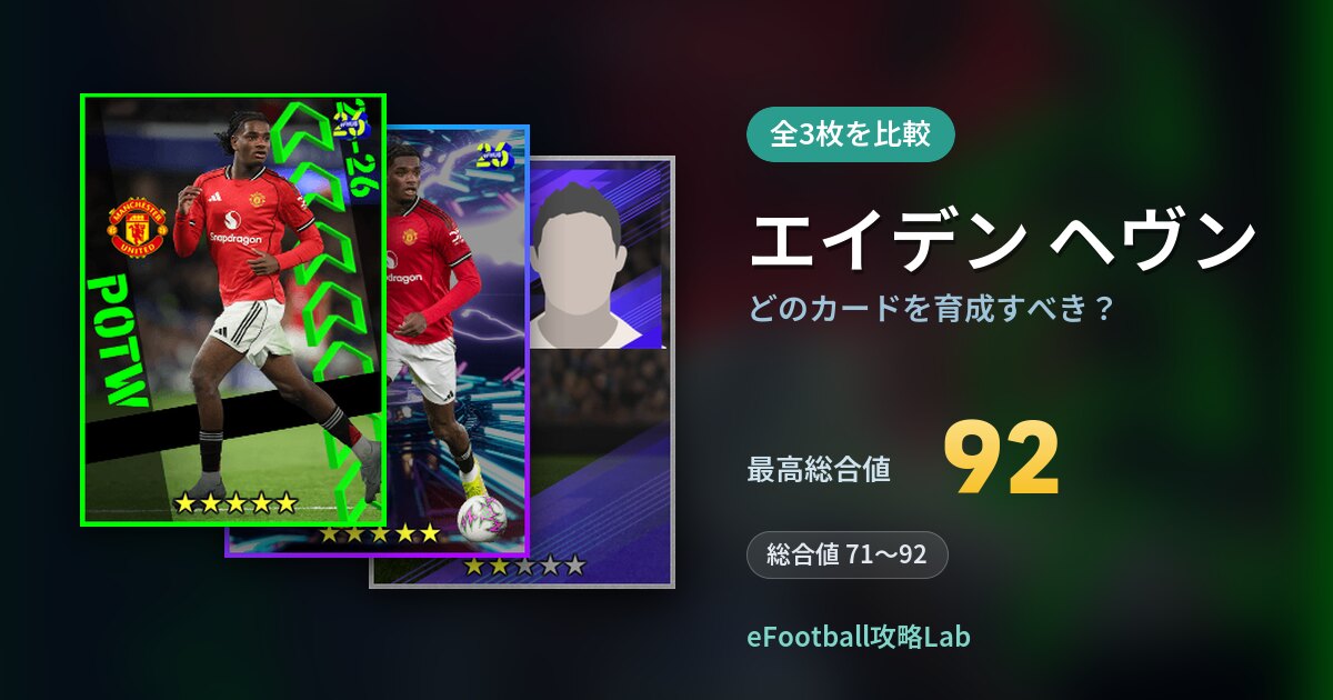 【イーフト】エイデン ヘヴンはどのカードを育成すべき?全3枚を比較
