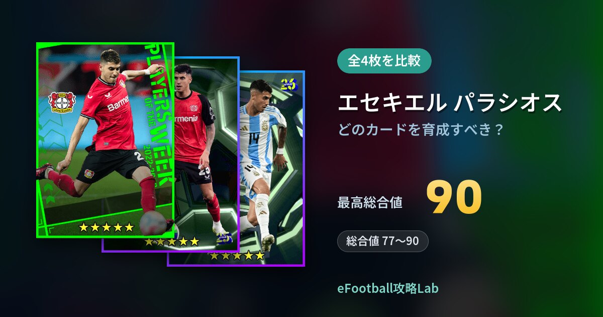 【イーフト】エセキエル パラシオスはどのカードを育成すべき？全4枚を比較