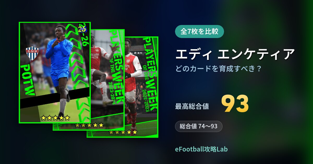 【イーフト】エディ エンケティアはどのカードを育成すべき？全7枚を比較