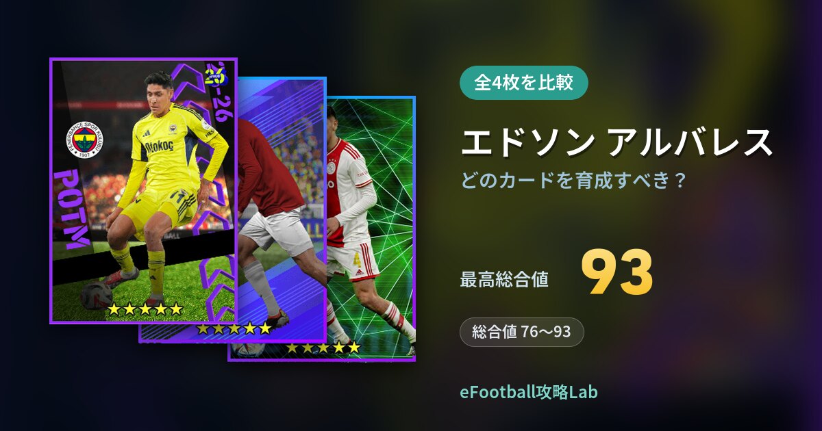【イーフト】エドソン アルバレスはどのカードを育成すべき？全4枚を比較