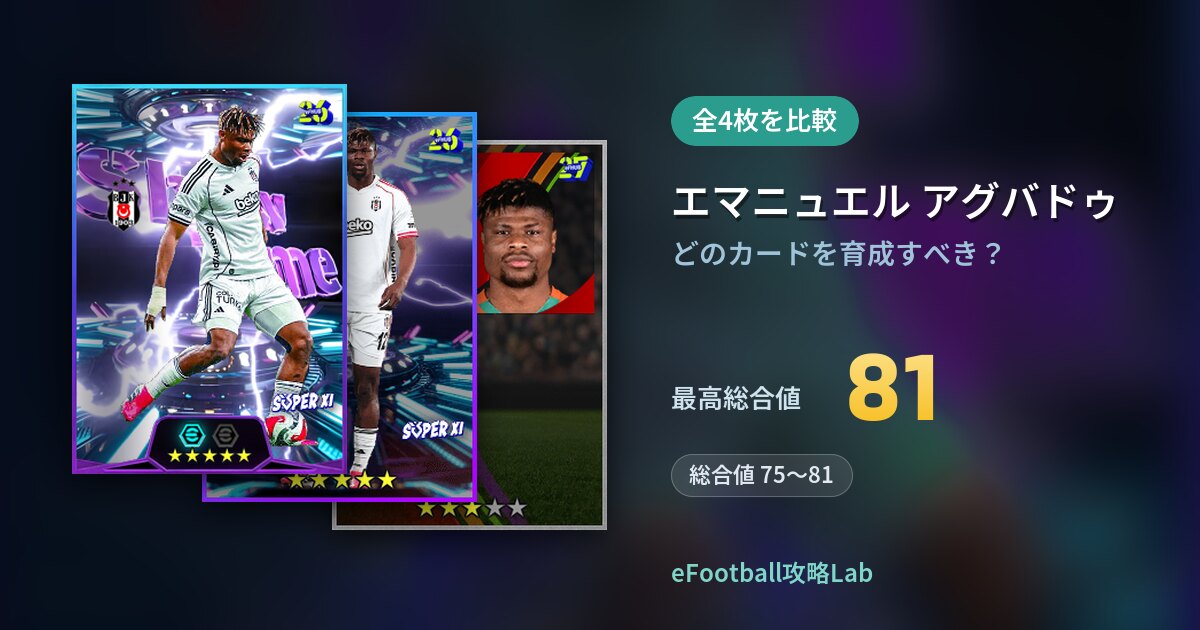 【イーフト】エマニュエル アグバドゥはどのカードを育成すべき？全4枚を比較