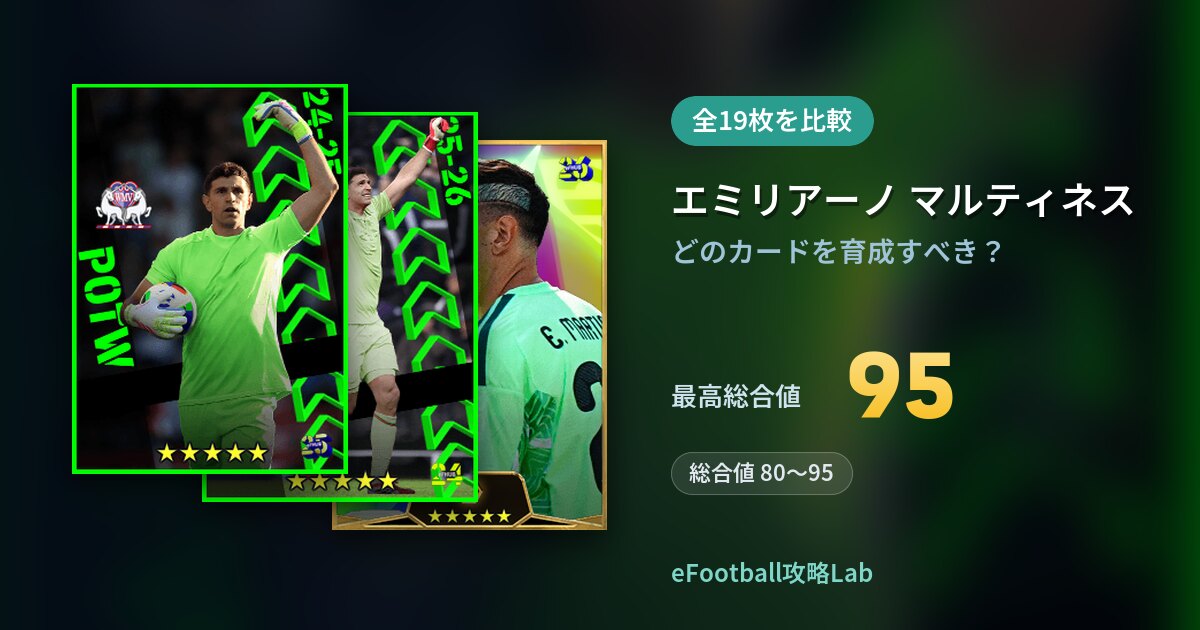 【イーフト】エミリアーノ マルティネスの育成カード比較（全19枚）