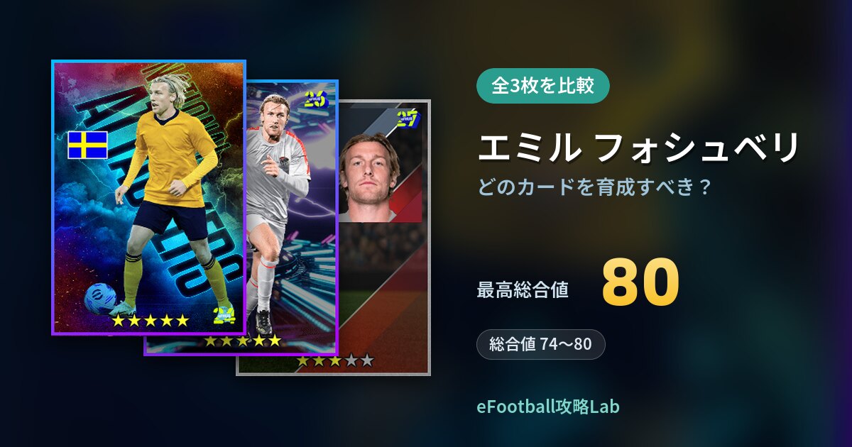【イーフト】エミル フォシュベリはどのカードを育成すべき？全3枚を比較