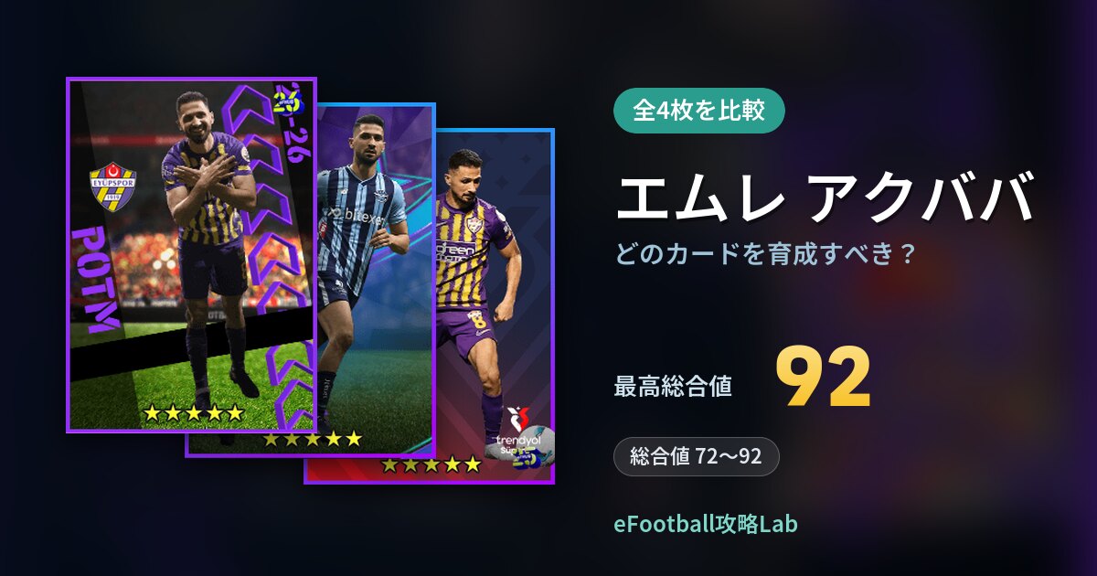 【イーフト】エムレ アクババはどのカードを育成すべき？全4枚を比較