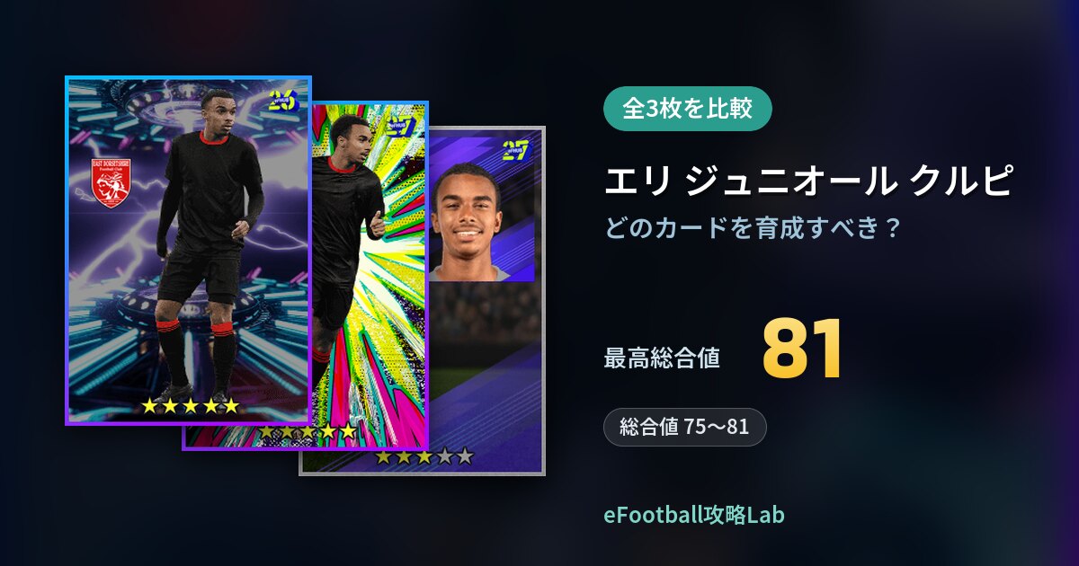 【イーフト】エリ ジュニオール クルピの育成カード比較（全3枚）