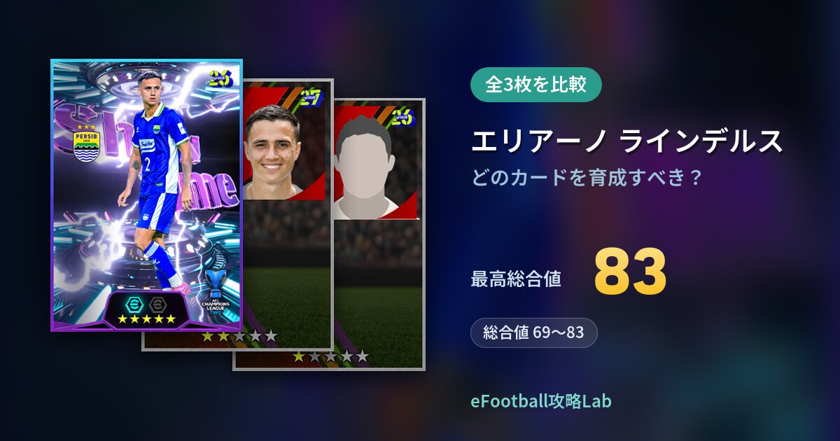 【イーフト】エリアーノ ラインデルスはどのカードを育成すべき？全3枚を比較