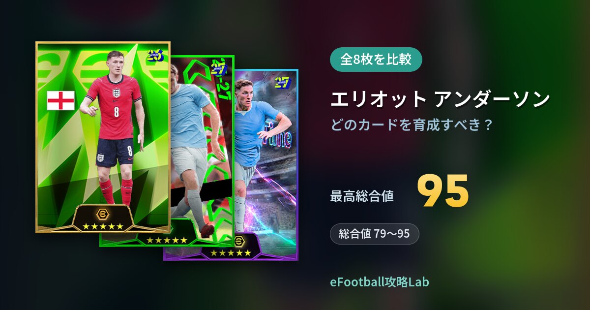 【イーフト】エリオット アンダーソンはどのカードを育成すべき？全8枚を比較