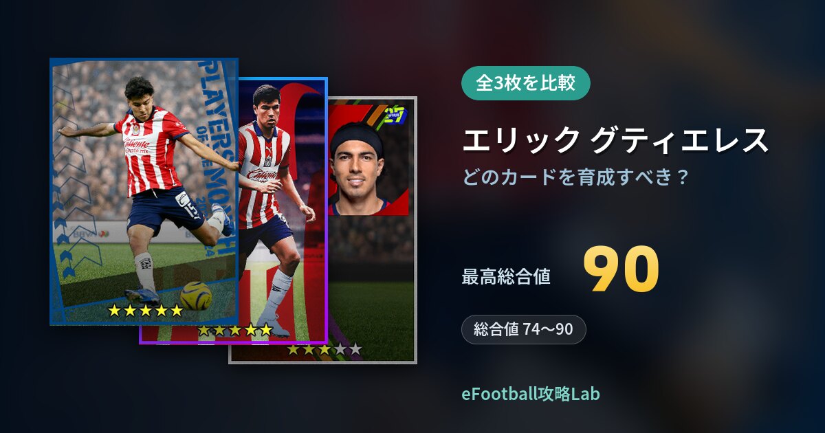 【イーフト】エリック グティエレスはどのカードを育成すべき？全3枚を比較