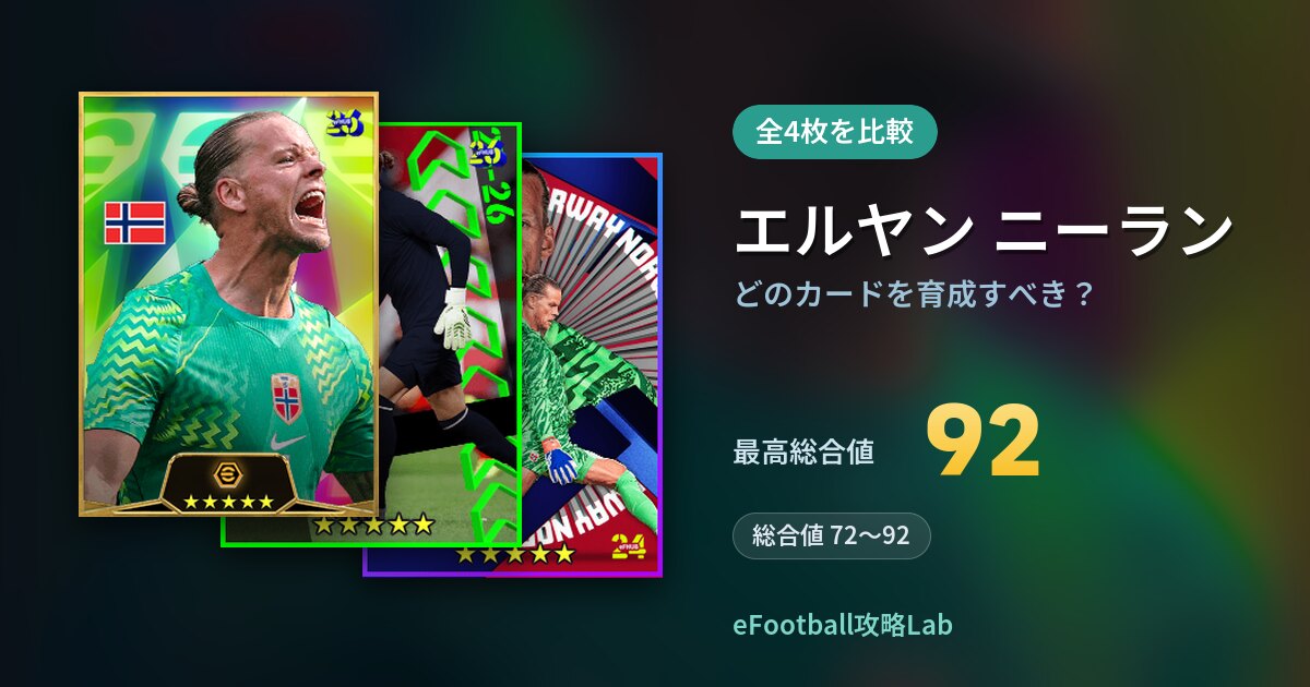 【イーフト】エルヤン ニーランはどのカードを育成すべき？全4枚を比較