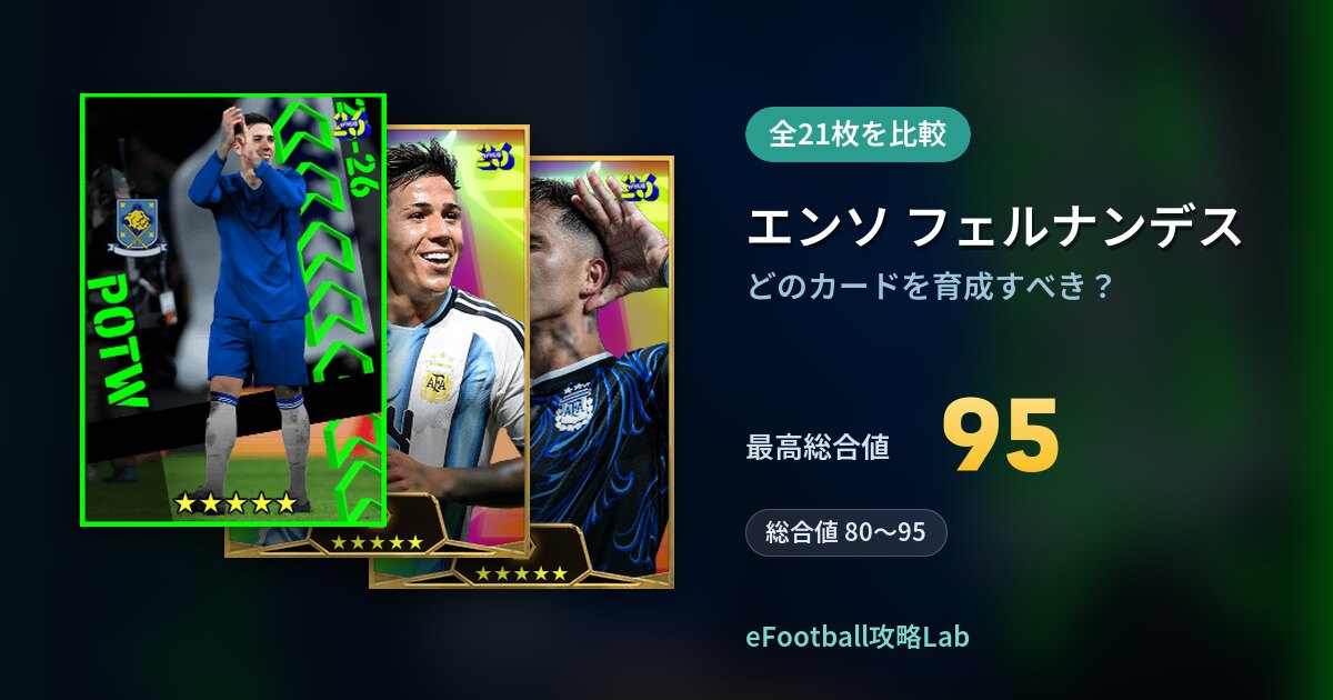【イーフト】エンソ フェルナンデスはどのカードを育成すべき？全21枚を比較