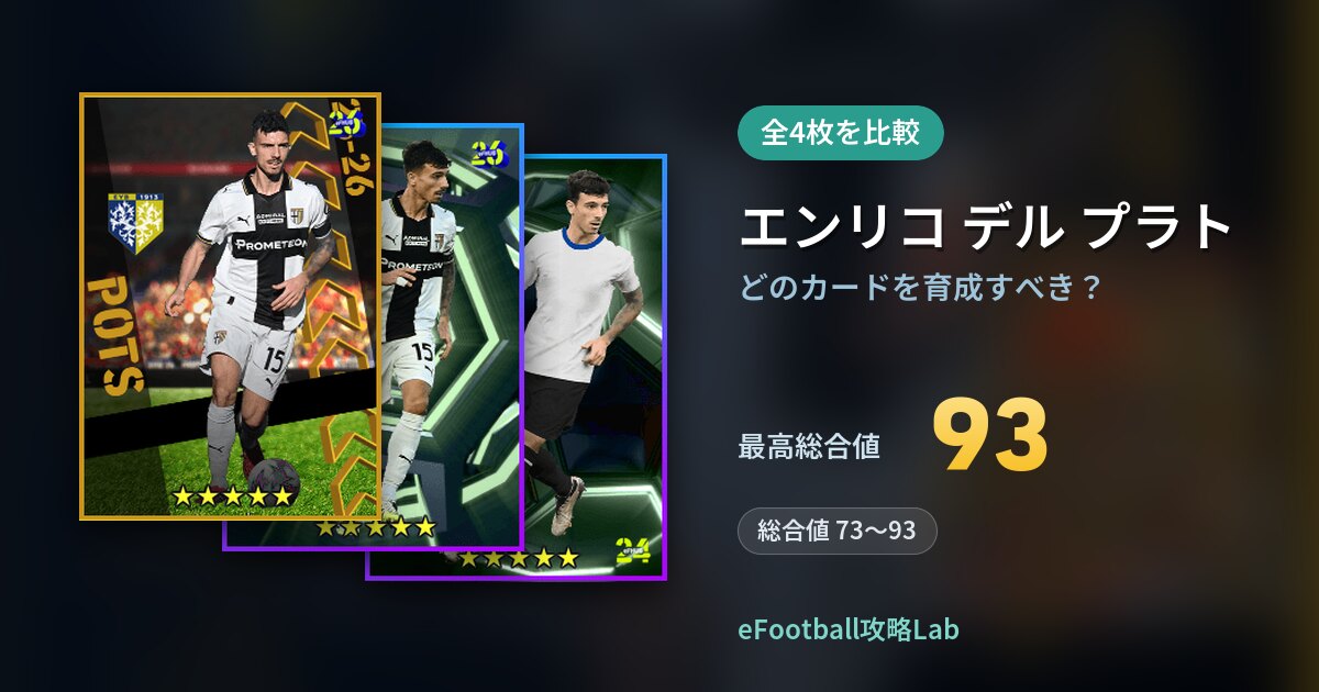 【イーフト】エンリコ デル プラトはどのカードを育成すべき？全4枚を比較