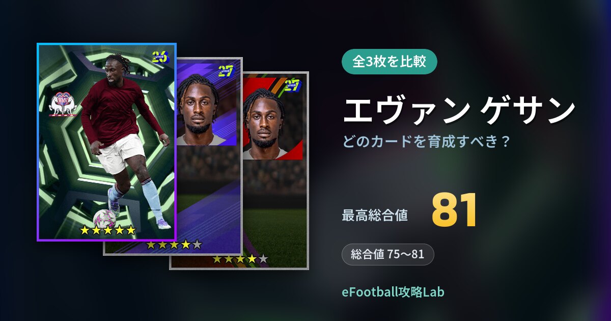 【イーフト】エヴァン ゲサンはどのカードを育成すべき?全3枚を比較