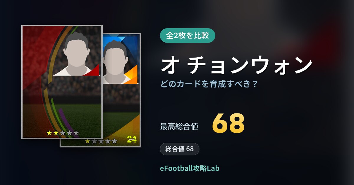 【イーフト】オ チョンウォンはどのカードを育成すべき？全2枚を比較