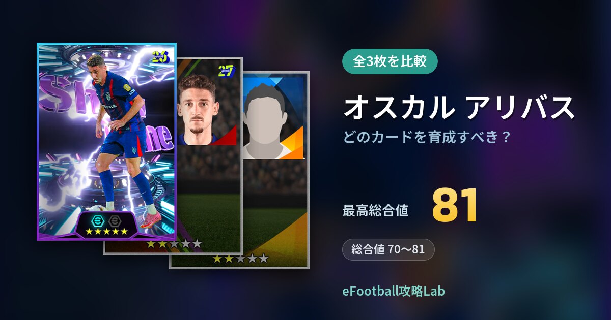 【イーフト】オスカル アリバスはどのカードを育成すべき？全3枚を比較