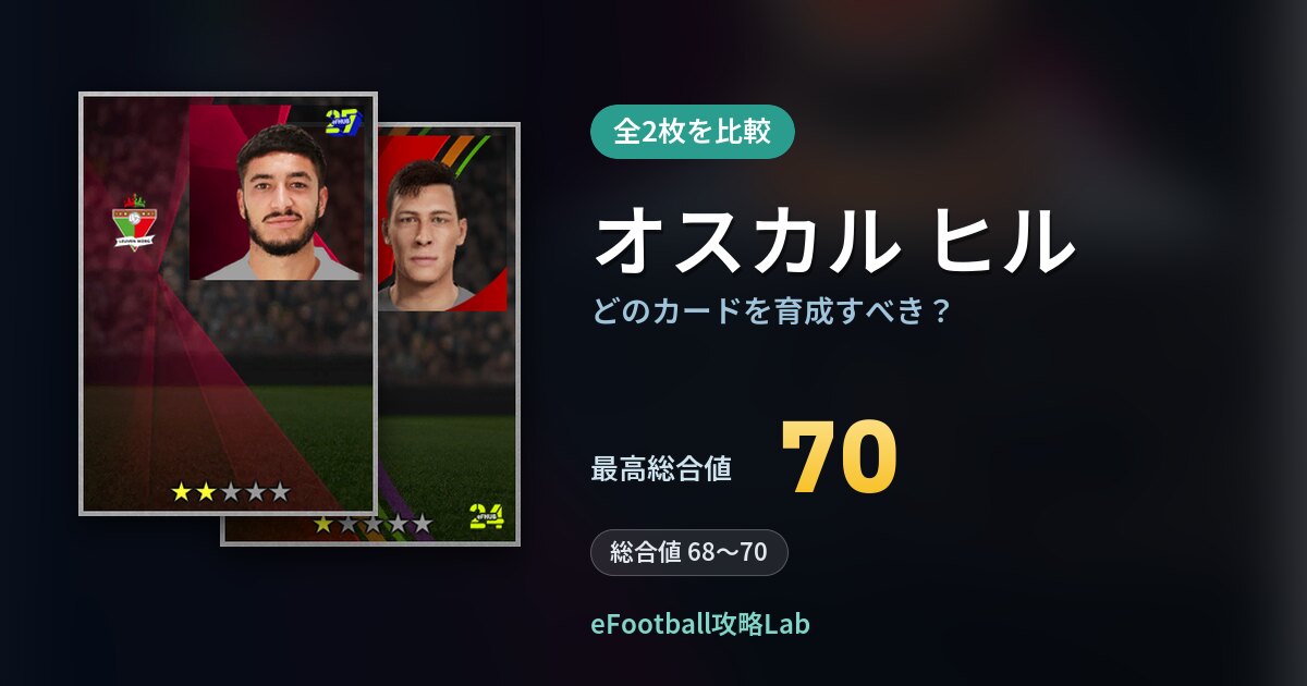 【イーフト】オスカル ヒルはどのカードを育成すべき？全2枚を比較