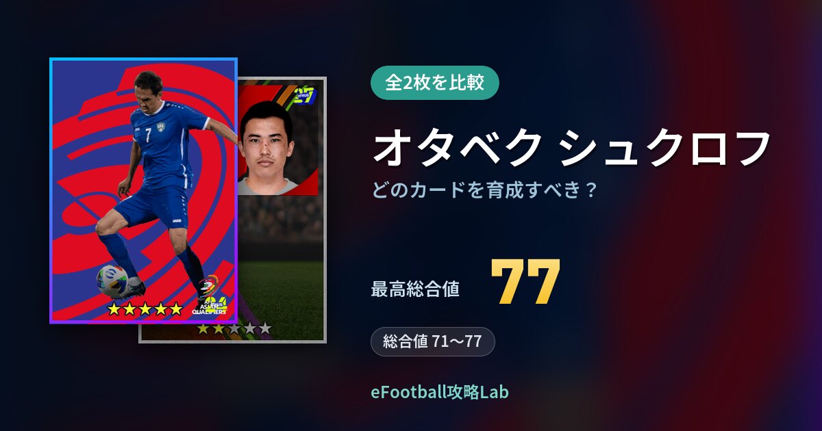 【イーフト】オタベク シュクロフはどのカードを育成すべき？全2枚を比較