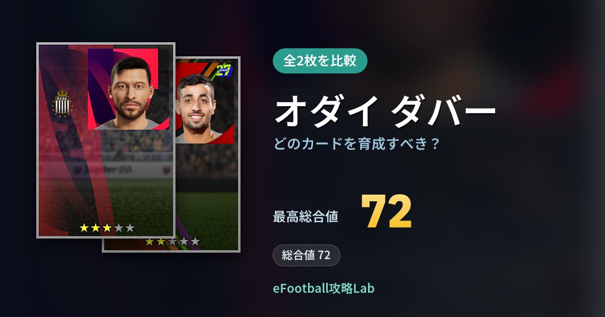【イーフト】オダイ ダバーはどのカードを育成すべき？全2枚を比較
