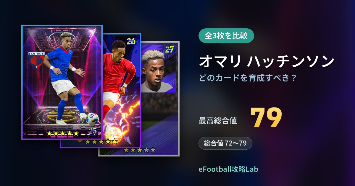【イーフト】オマリ ハッチンソンはどのカードを育成すべき？全3枚を比較