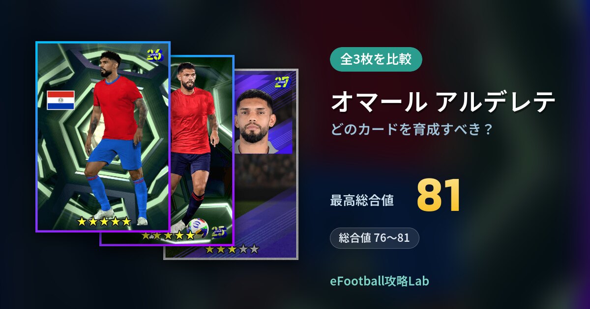 【イーフト】オマール アルデレテはどのカードを育成すべき?全3枚を比較