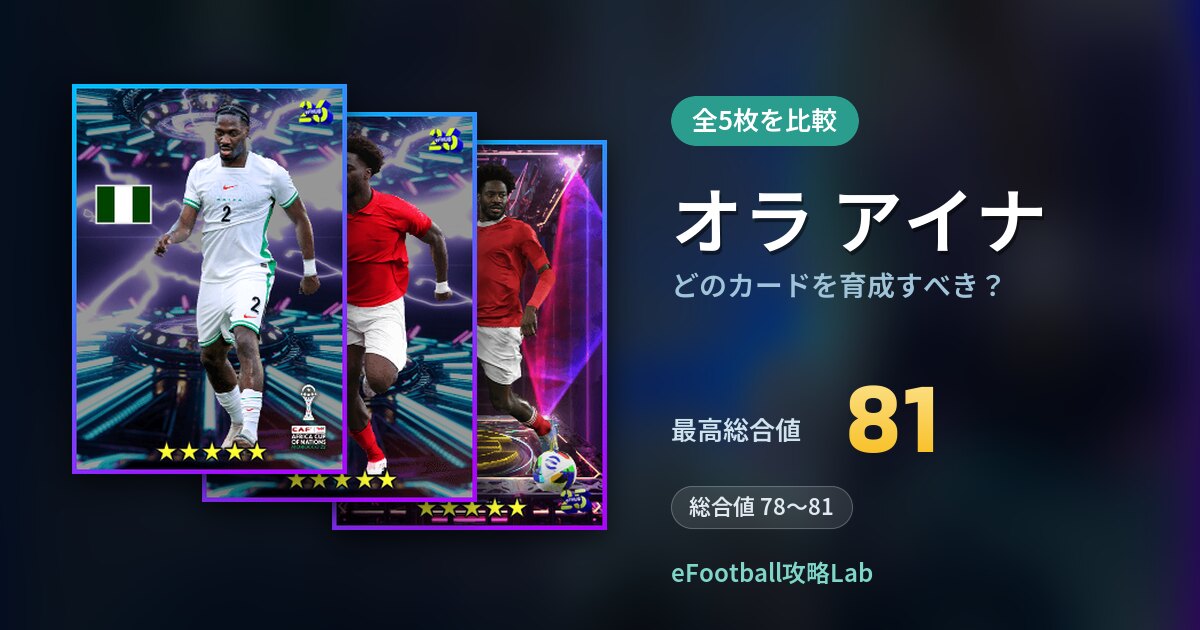 【イーフト】オラ アイナはどのカードを育成すべき？全5枚を比較