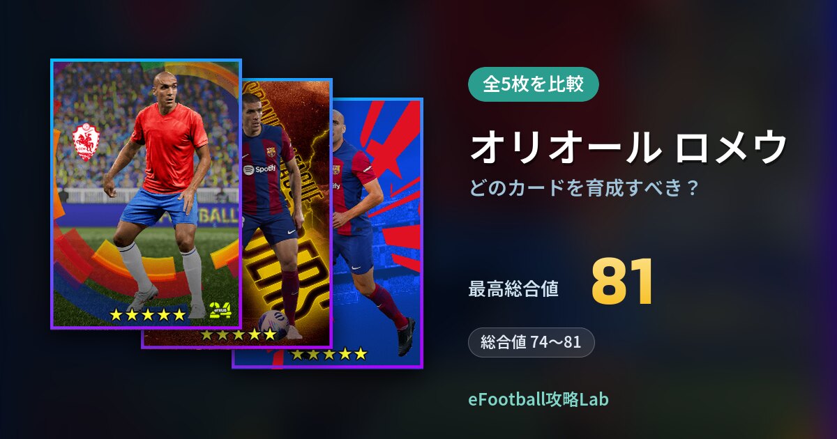 【イーフト】オリオール ロメウはどのカードを育成すべき?全5枚を比較