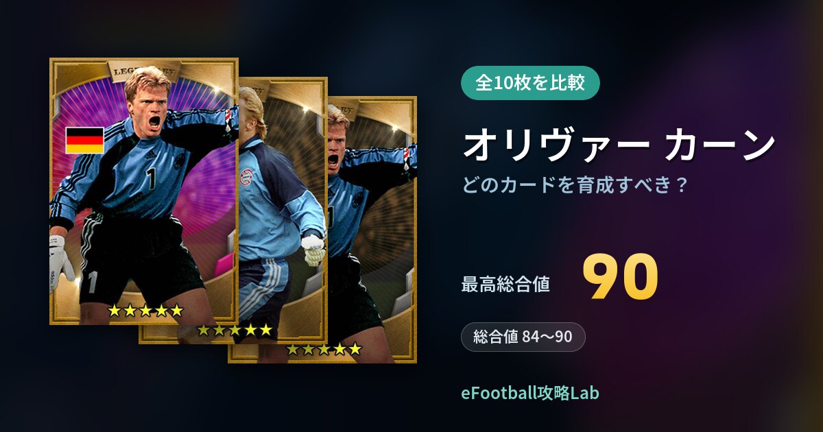 【イーフト】オリヴァー カーンはどのカードを育成すべき？全10枚を比較