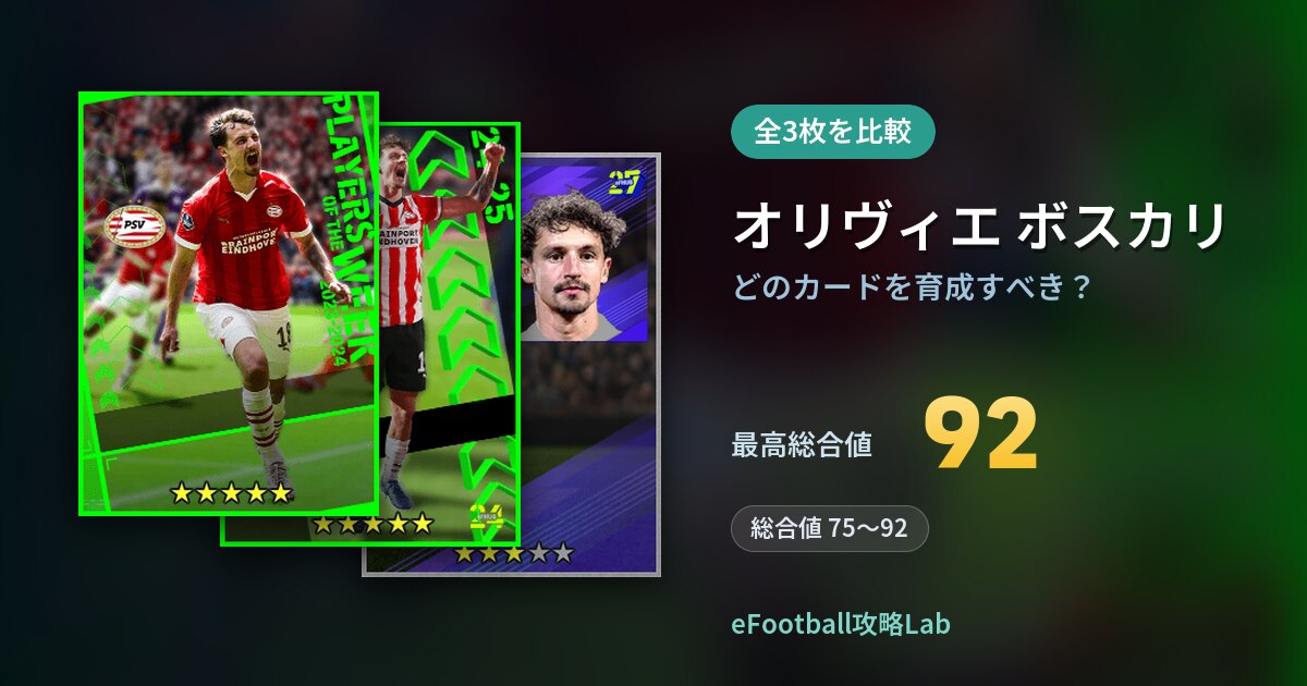 【イーフト】オリヴィエ ボスカリはどのカードを育成すべき？全3枚を比較