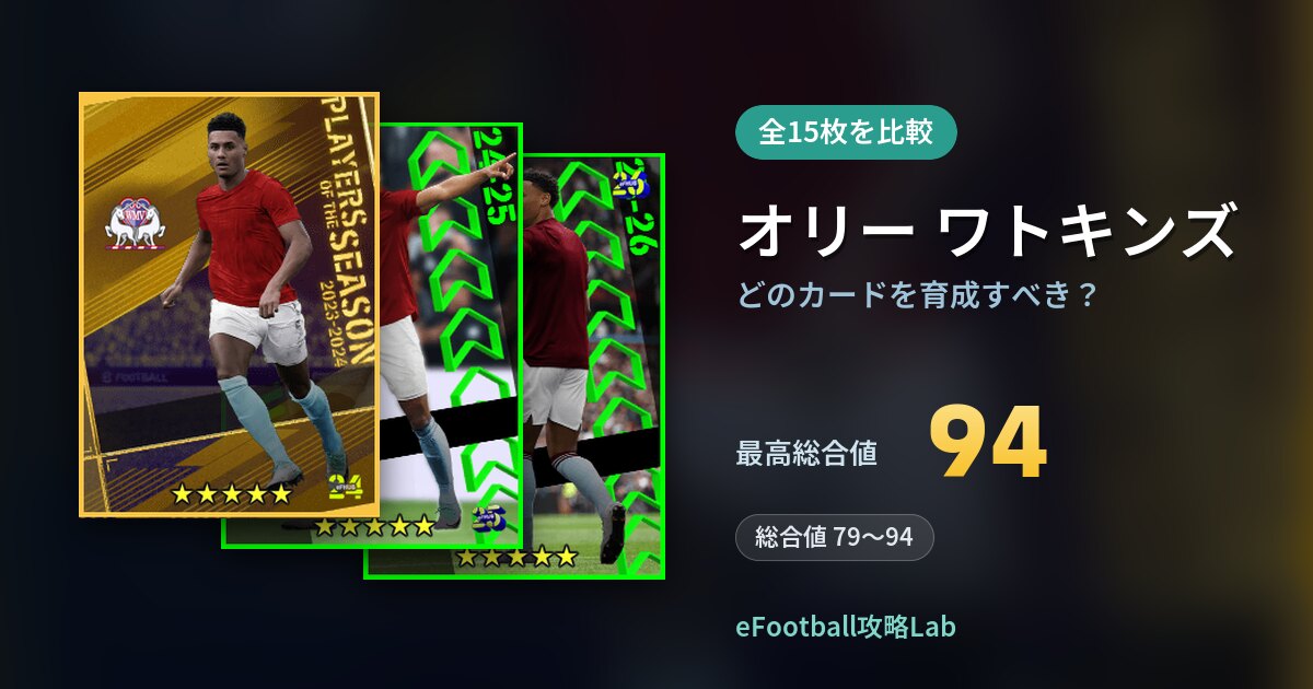 【イーフト】オリー ワトキンズはどのカードを育成すべき？全15枚を比較