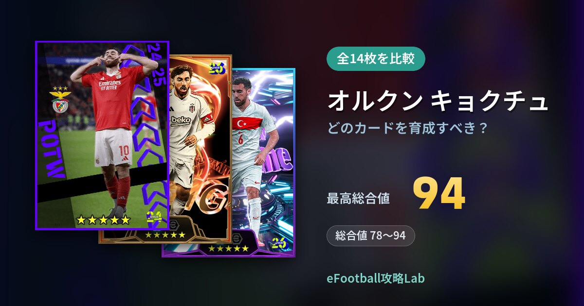 【イーフト】オルクン キョクチュはどのカードを育成すべき？全14枚を比較