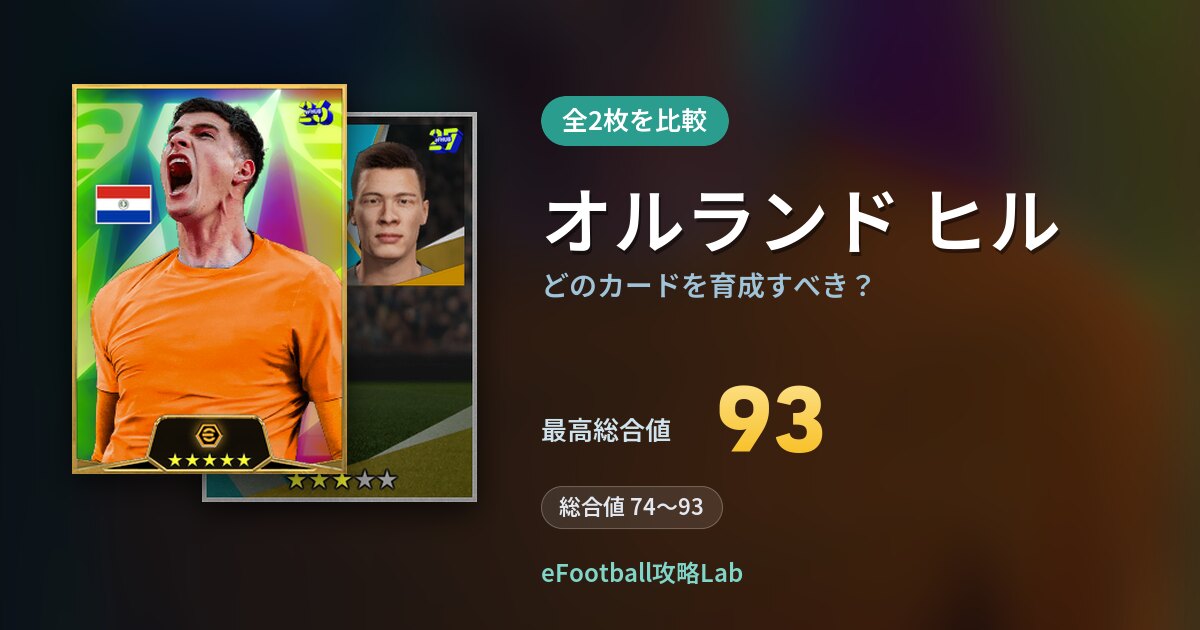 【イーフト】オルランド ヒルはどのカードを育成すべき？全2枚を比較