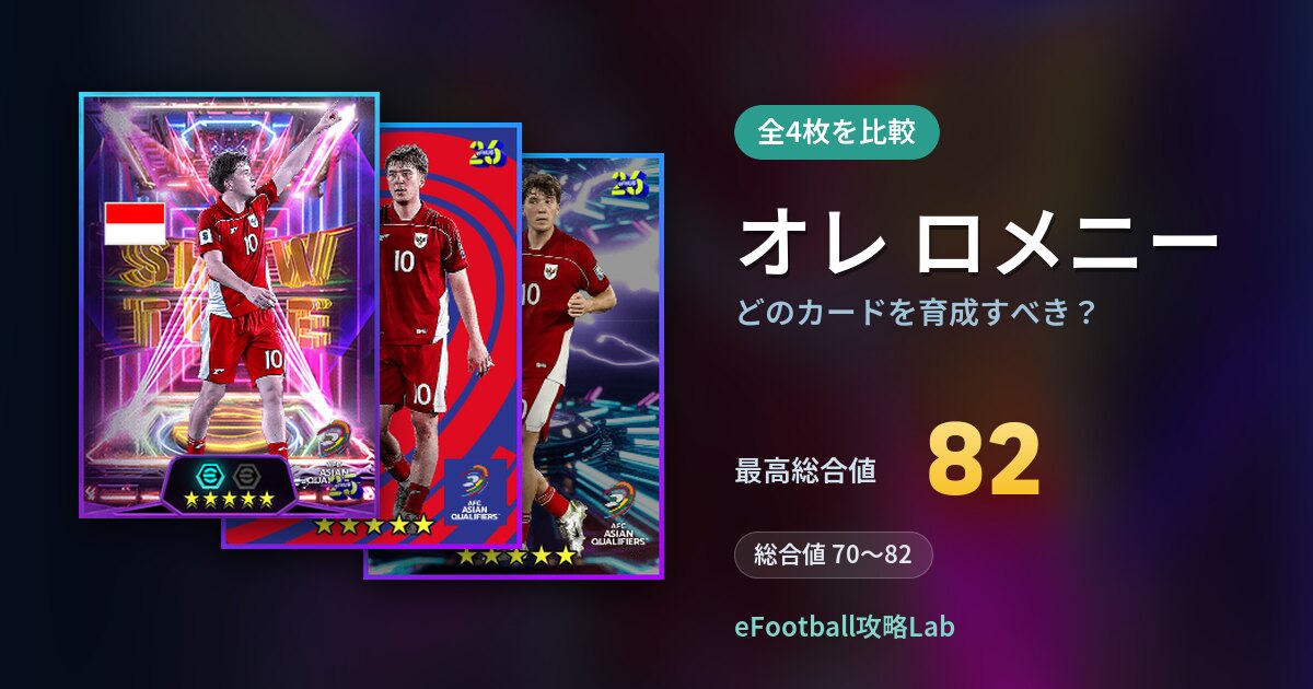 【イーフト】オレ ロメニーはどのカードを育成すべき?全4枚を比較