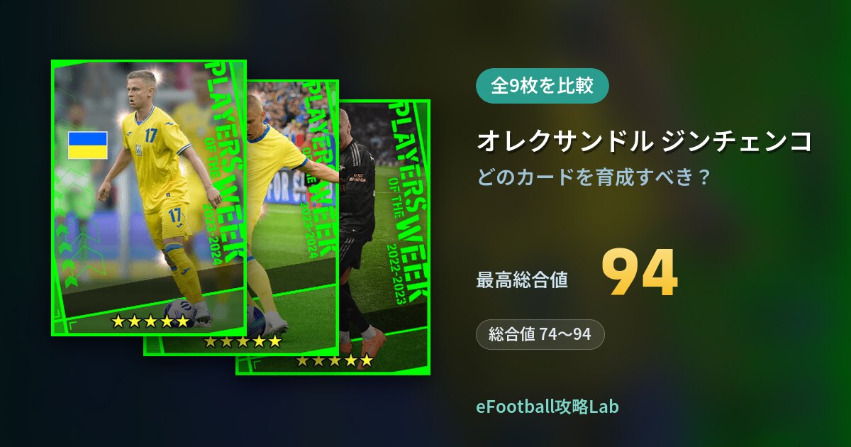 【イーフト】オレクサンドル ジンチェンコの育成カード比較（全9枚）