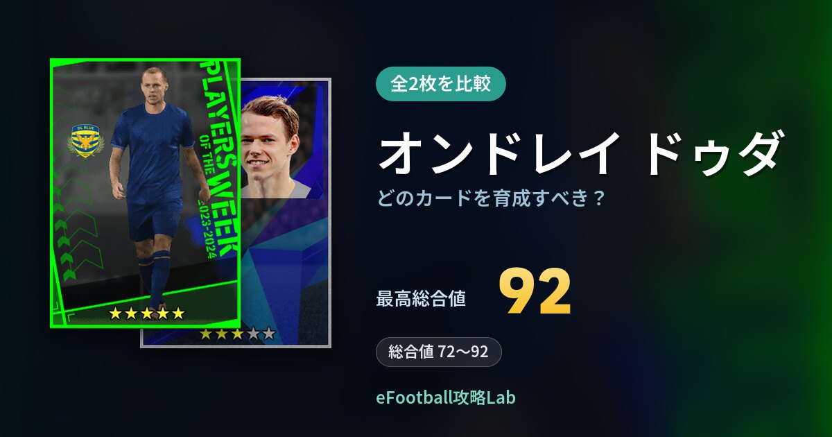 【イーフト】オンドレイ ドゥダはどのカードを育成すべき？全2枚を比較