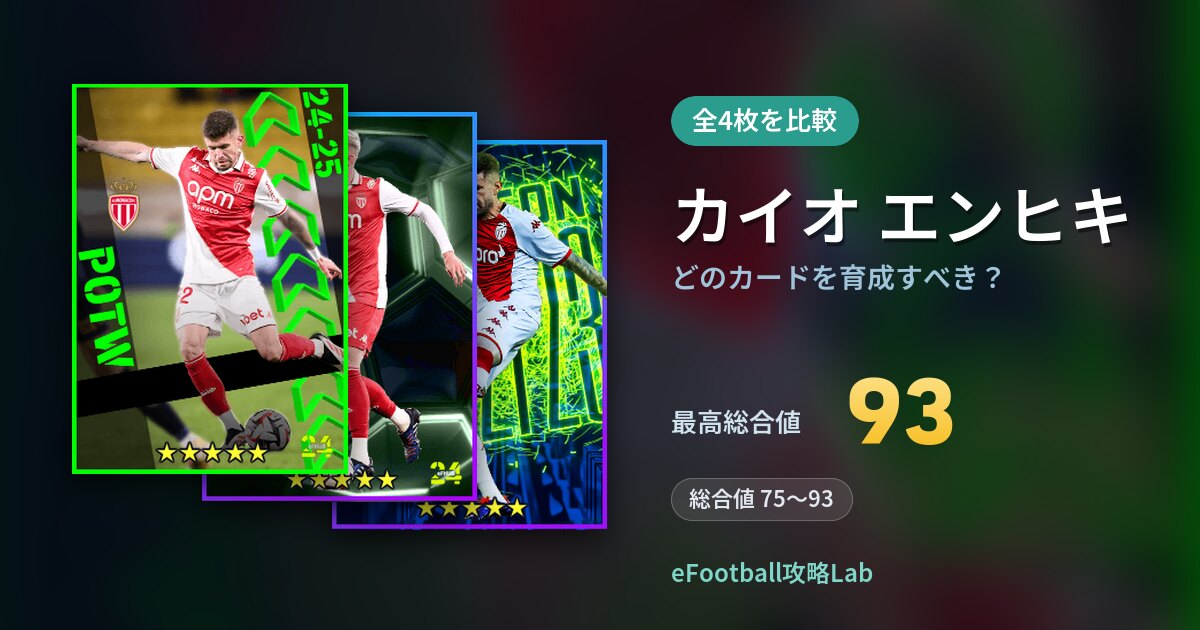 【イーフト】カイオ エンヒキはどのカードを育成すべき？全4枚を比較