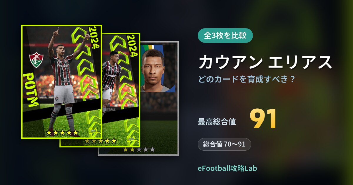 【イーフト】カウアン エリアスはどのカードを育成すべき？全3枚を比較