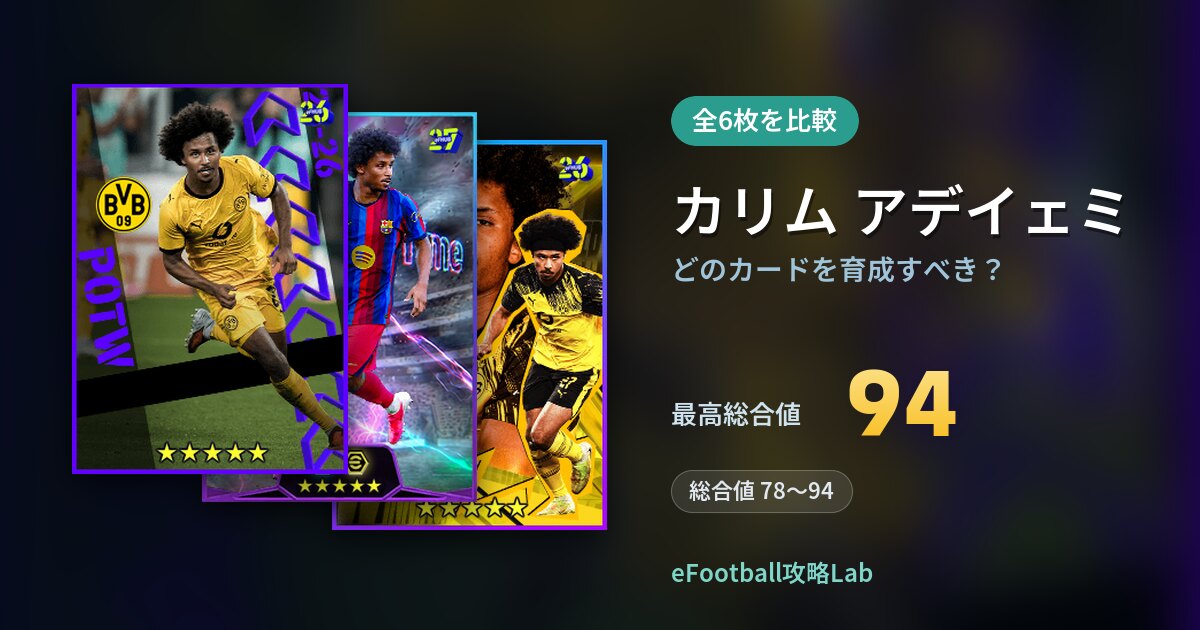 【イーフト】カリム アデイェミはどのカードを育成すべき?全6枚を比較